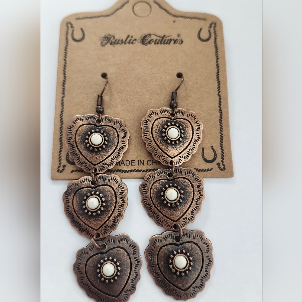 Rustic Couture's heart drop earrings